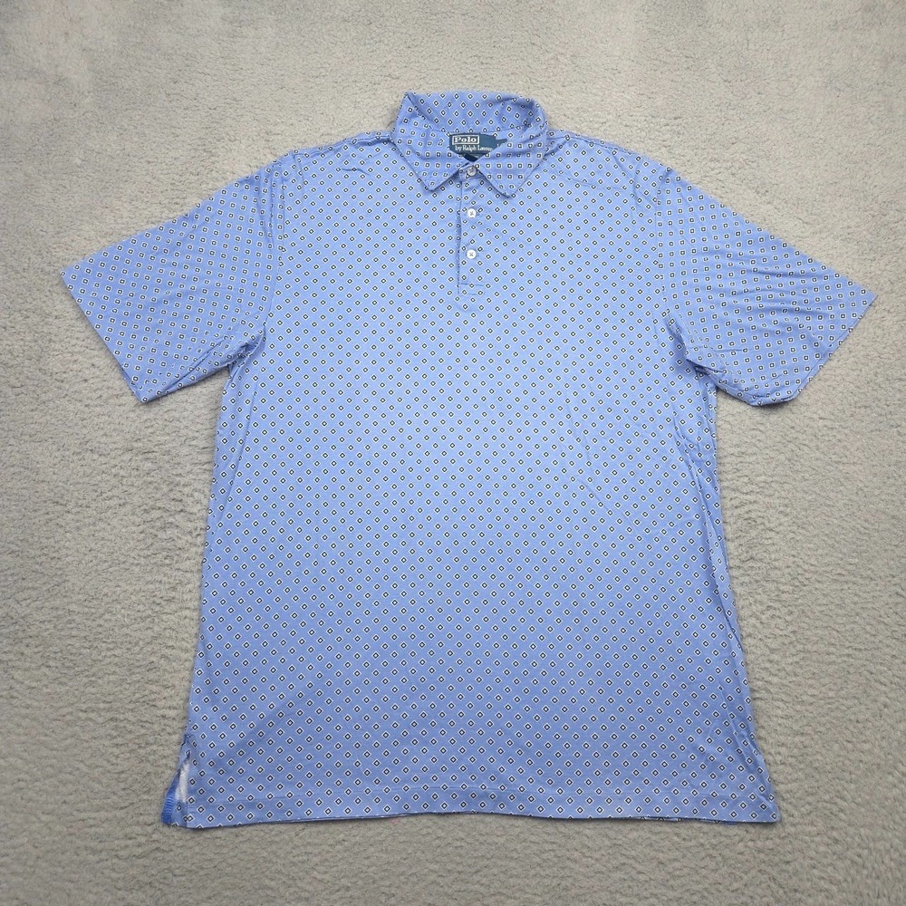 Polo Ralph Lauren Polo Shirt Mens Large Blue Diamond Pima Cotton AOP Golf